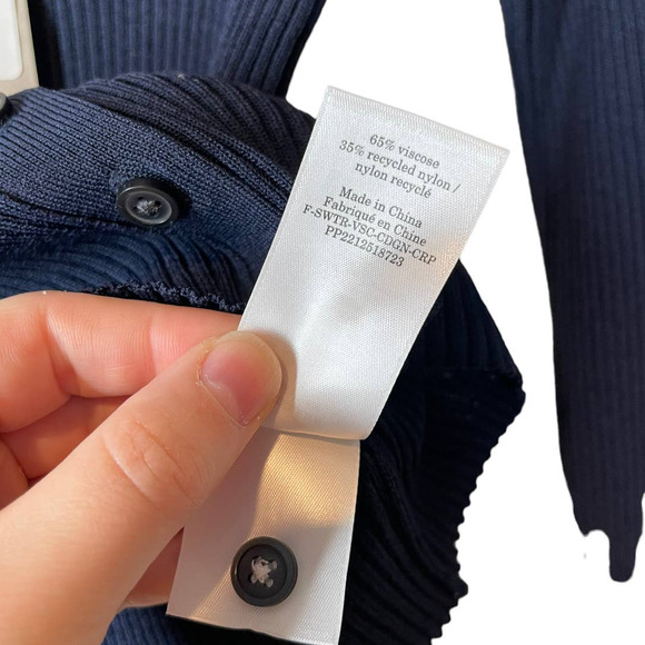 NWOT Everlane Ribbed Cropped Cardigan Navy Blue Medium - Picture 10 of 11